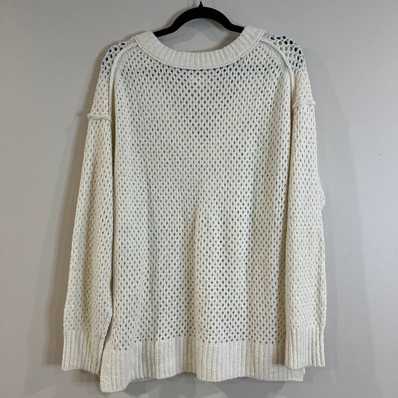 Aerie Open Weave Oversized V-Neck Sweater Cream size Small - Picture 4 of 5